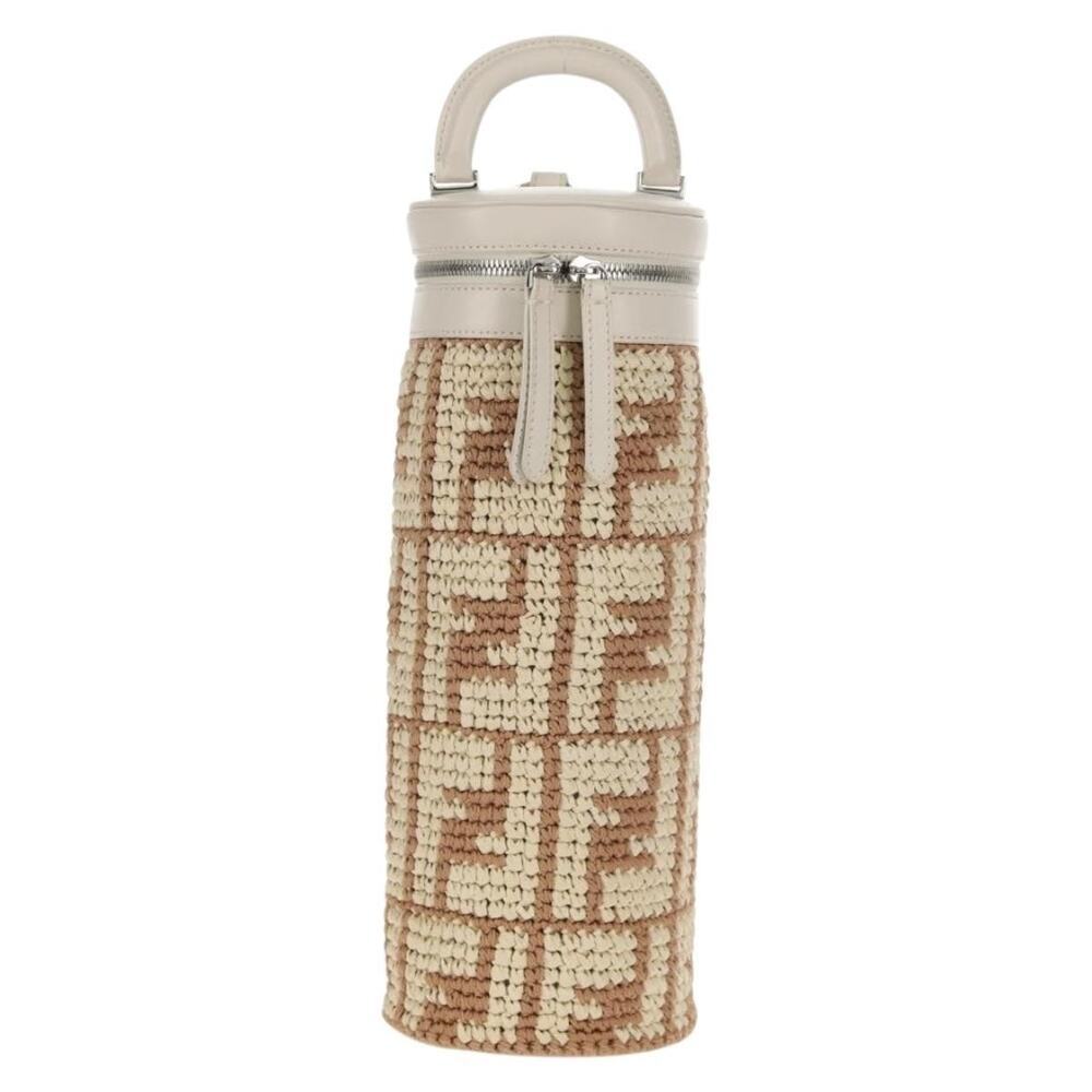 Fendi Zucca Straw Bottle Holder Shoulder Bag Silver